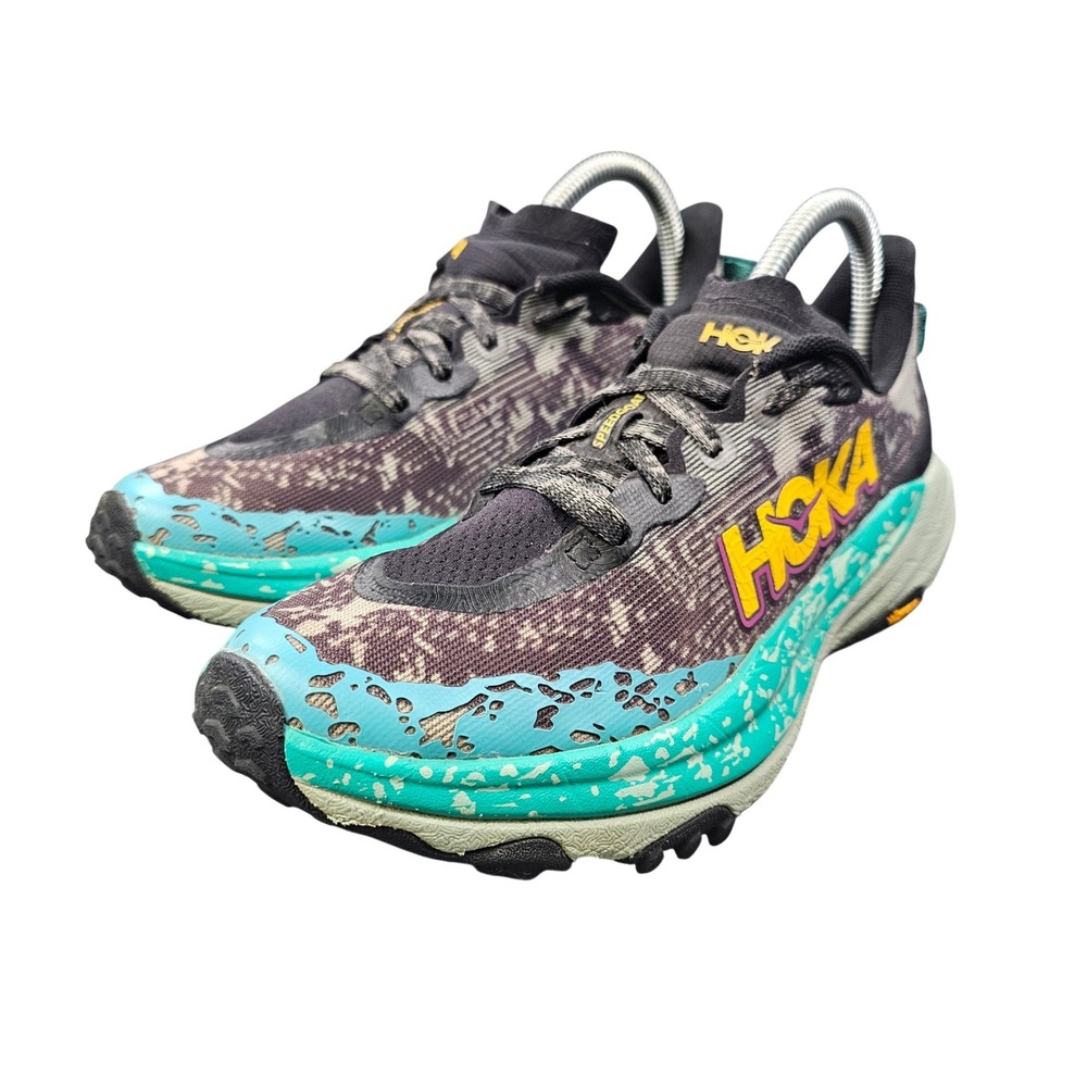 Hoka Speedgoat 6 Black Vibrant Orange Teal Trail Running Shoes 1147811 Women 7B